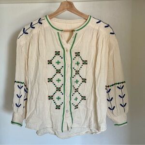 Bohemian embroidered cotton blouse
